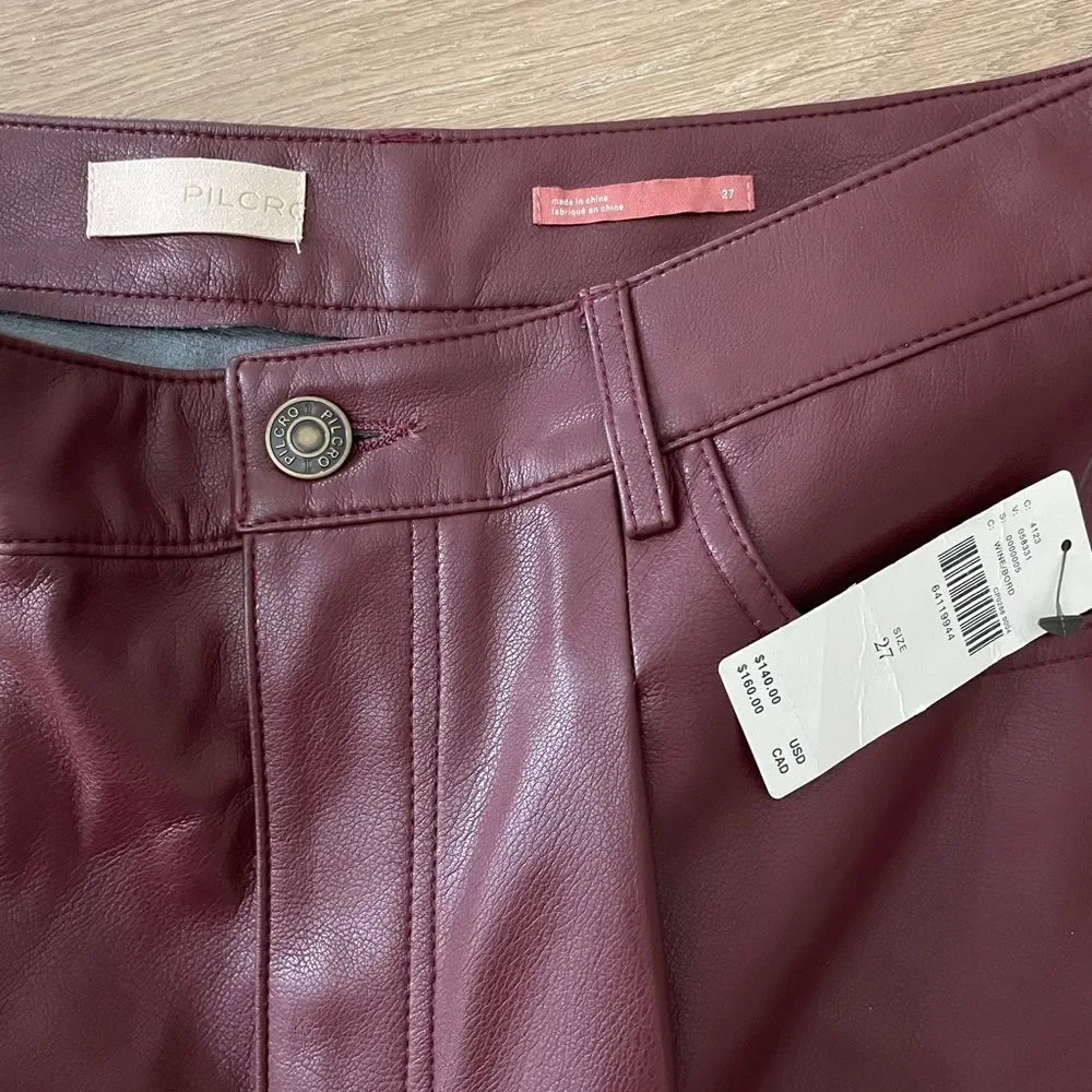 Anthropologie Pilcro The Breaker Cropped Faux Leather Pants Wine Size 27 - Picture 2 of 6